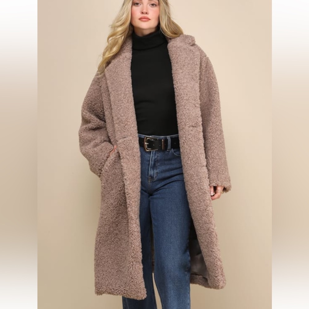 BRAND NEW Amazing Comfort Taupe Shearling Long Coat